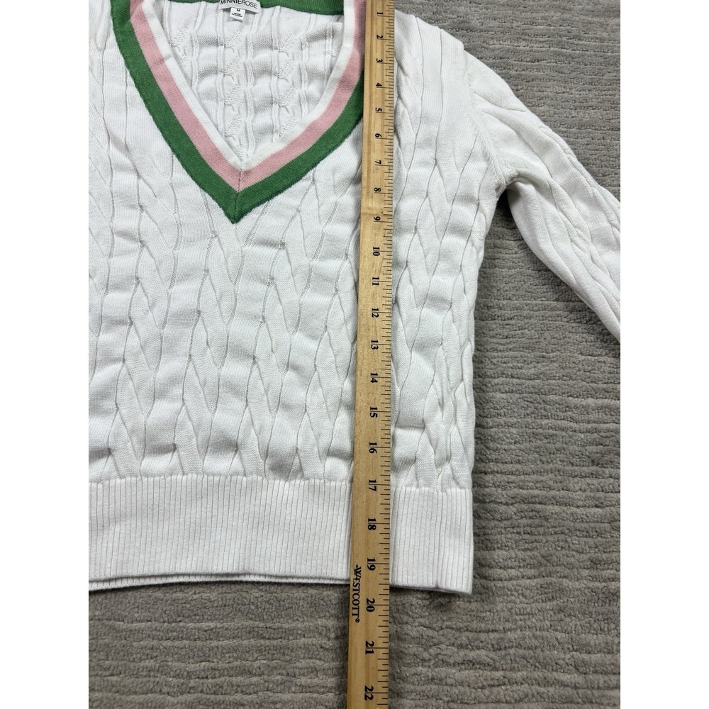 Minnie Rose Sweater Womens Medium White Long Sleeve Knit‎ V-Neck Preppy Y2K - Picture 4 of 13